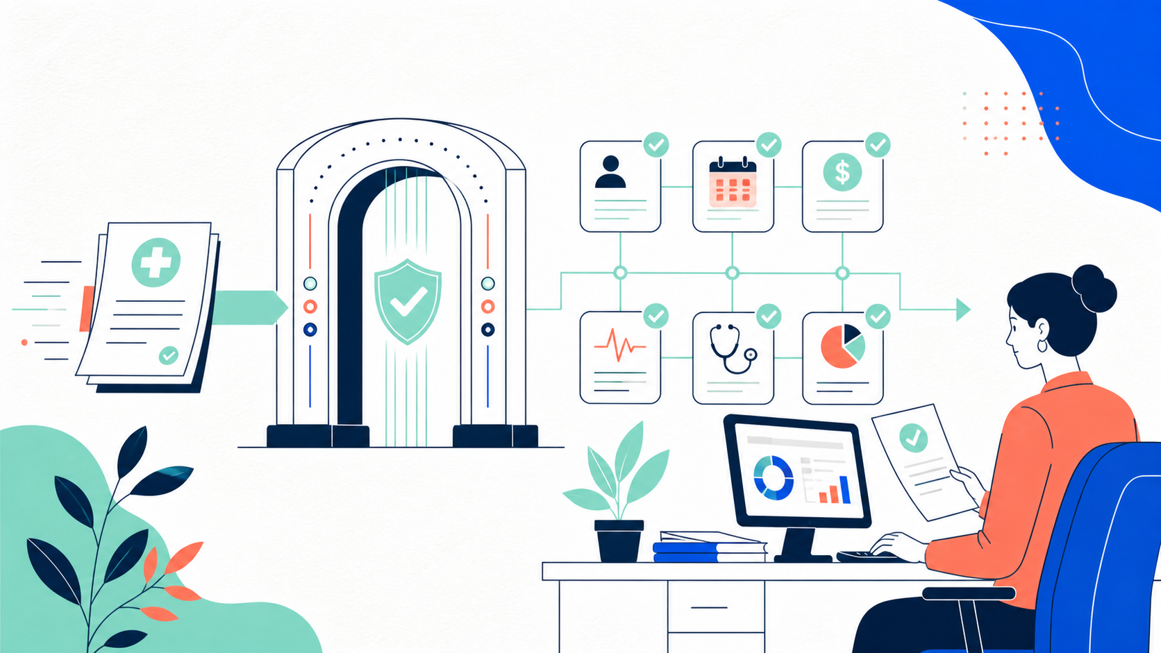 2D editorial illustration for A practical clean-claim workflow before the clearinghouse