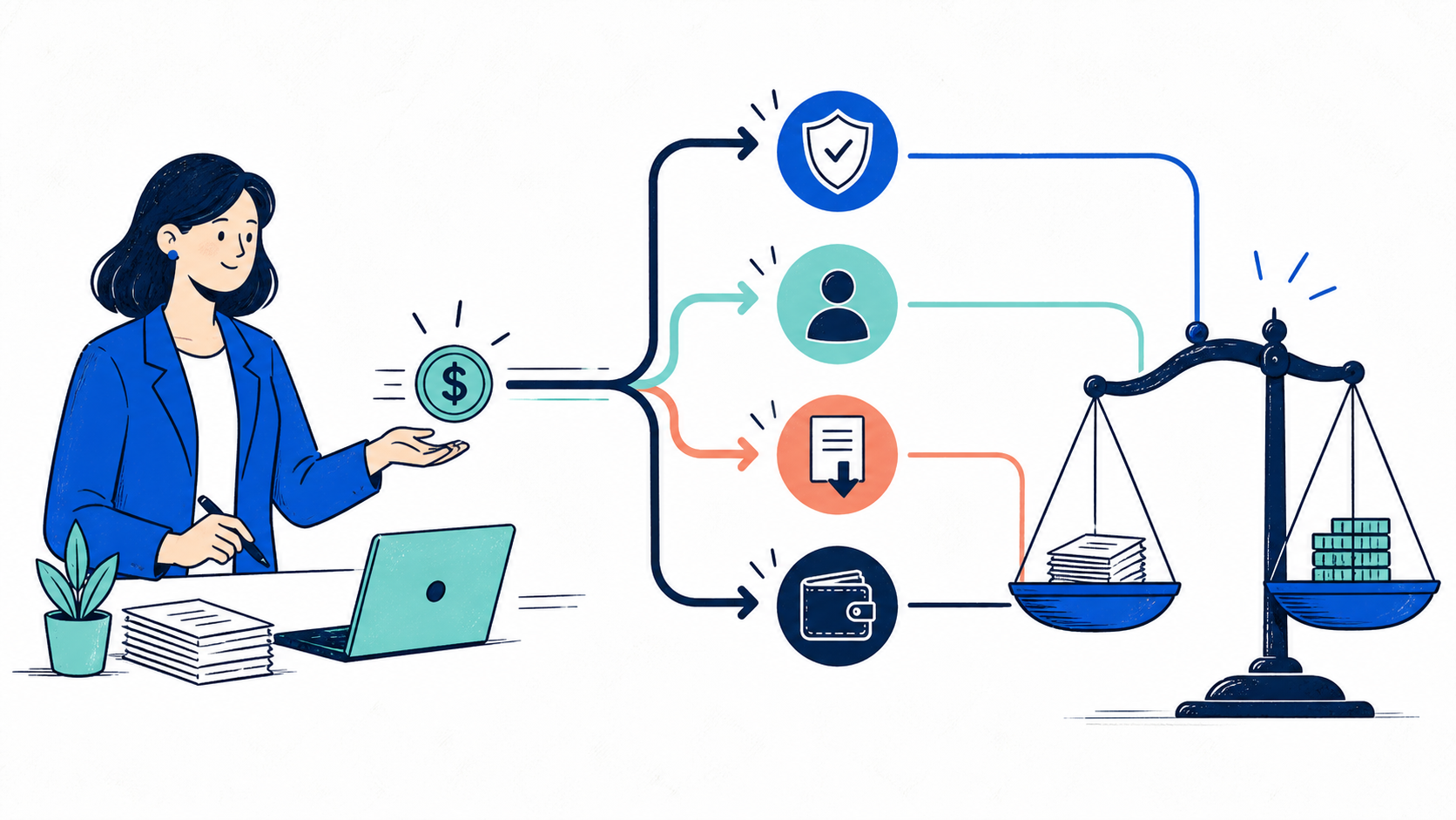 2D editorial illustration for Payment posting that reconciles before it changes the ledger