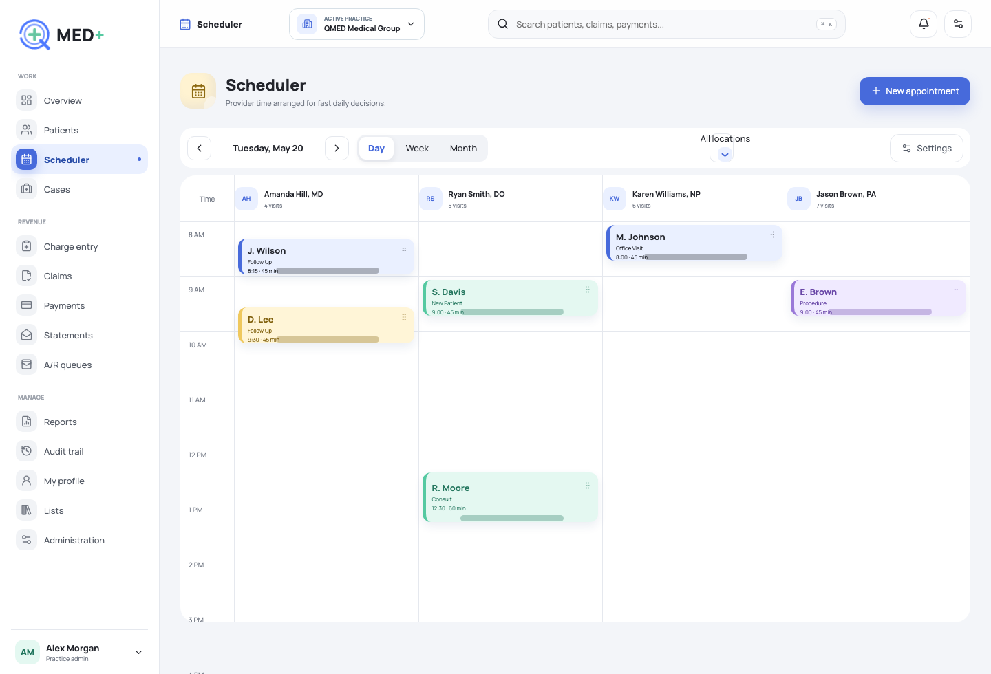 Scheduler QMED+ product screen